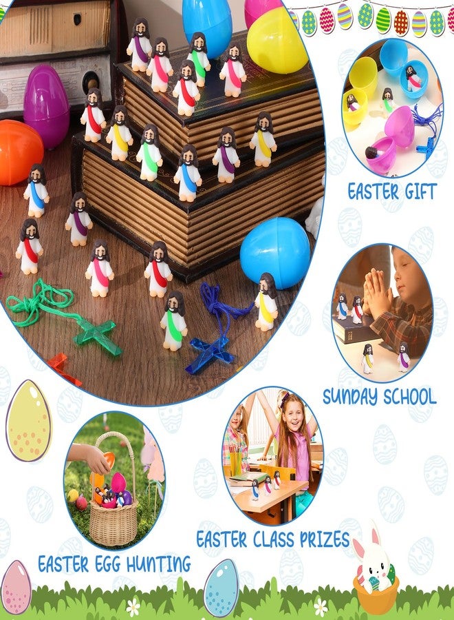 Barydat مجموعة باريدات: ١٤٤ قطعة من مجسمات يسوع الصغيرة، ٤٨ بيضة عيد فصح قابلة للتعبئة، ٤٨ قلادة صليب كريستالية، ٤٨ تمثالاً صغيراً ليسوع، هدية دينية صغيرة، حشوات بيض عيد الفصح، هدايا للحفلات (نمط لون موحد). - Image 5